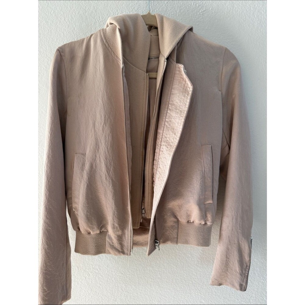 A.L.C. Edison Mixed Media Hooded Bomber Jacket Japanese Fabric Nude Pink XS